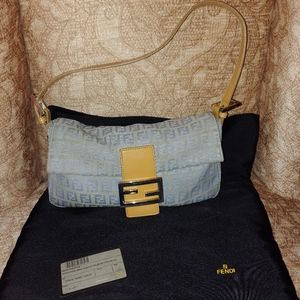 Fendi Baguette Baby Blue Zucca Canvas